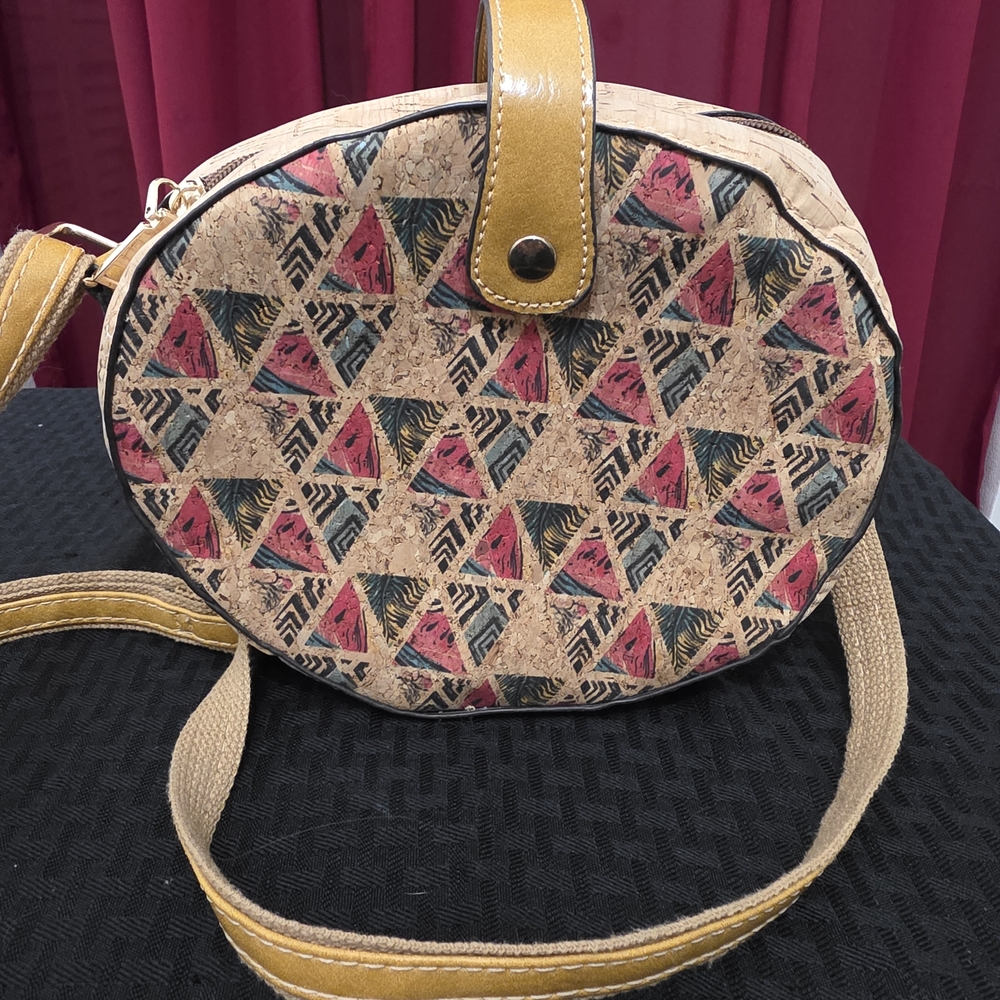 Cork Oval Crossbody Bag with Colorful Print
